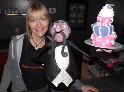 Krista, Hey, Cupcake Owner with Custom Cake